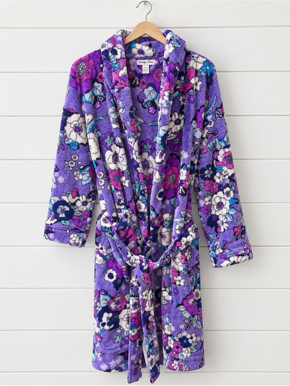 Vera Bradley Enchanted Garden Womens S/M Purple Floral Hood Belt Fleece Robe NEW